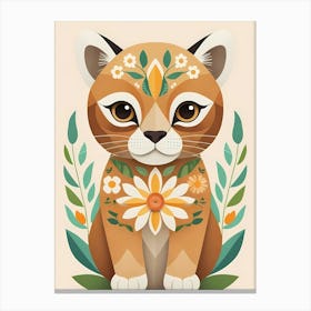 Floral Cute Baby Puma Nursery Illustration (10) Canvas Print