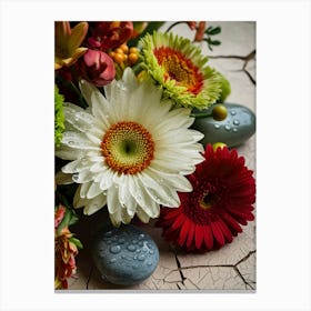 Dew-Kissed Blooms of Serenity: A Colorful Flower Arrangement Canvas Print