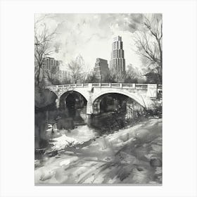 Congress Avenue Bridge Austin Texas Black And White Watercolour 2 Canvas Print