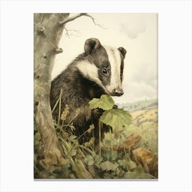 Storybook Animal Watercolour Badger 4 Canvas Print
