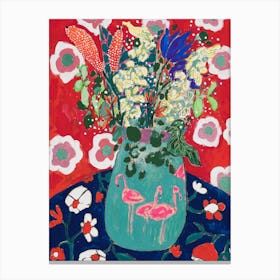 Maximalist Floral Still Life With Flamingo After Matisse Canvas Print