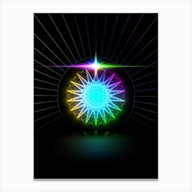Neon Geometric Glyph in Candy Blue and Pink with Rainbow Sparkle on Black n.0332 Canvas Print