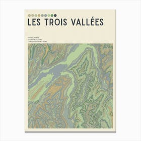 Les Trois Vallees France Topographic Contour Map Canvas Print