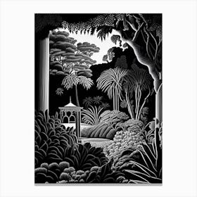 Huntington Library, 1, Art Collections, And Botanical Gardens, Usa Linocut Black And White Vintage Canvas Print