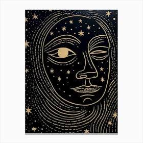 Zodiac Black & White Face Illustration 2 Canvas Print