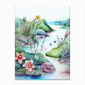 Watercolor Of A Beautiful River Canvas Print