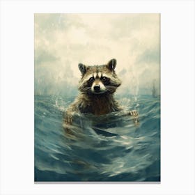 Raccoon Sea Swimming Canvas Print