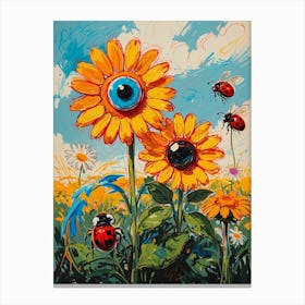 Ladybugs And Sunflowers Canvas Print