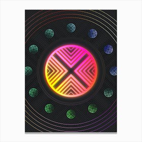Neon Geometric Glyph in Pink and Yellow Circle Array on Black n.0198 Canvas Print