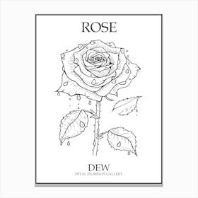 Rose Dew Line Drawing 1 Poster Canvas Print