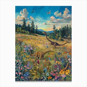 Dinosaur In The Meadow Painting 2 Canvas Print