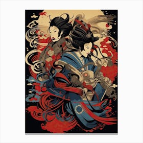 Samurai Noh And Kabuki Theater Style Illustration 1 Canvas Print