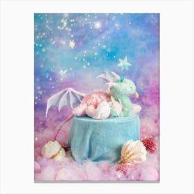 Baby Dragon Sleeping Wings Gently Unfolded Cradled By Its Mother Amidst Clouds Powdered Candy Dus Canvas Print