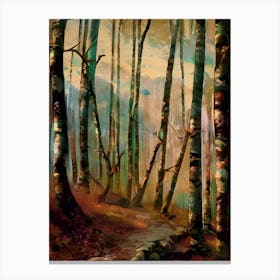Woodland Woods Forest Trees Nature Outdoors Mist Moon Background Artwork Book Cover Wilderness Landscape Moonlight Picturesque Plants Branches Scene Watercolor Color Splash Painting Canvas Print