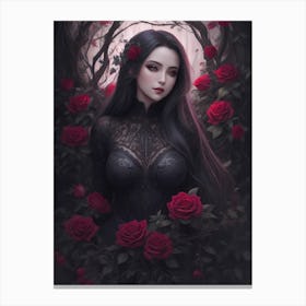 The Beautiful Vampire Surrounded By A Thicket Of Roses Canvas Print