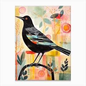 Bird Painting Collage Blackbird 1 Canvas Print
