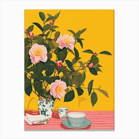 Camelia Flowers On A Table   Contemporary Illustration 2 Canvas Print