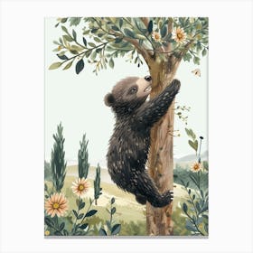Sloth Bear Cub Climbing A Tree Storybook Illustration 4 Canvas Print