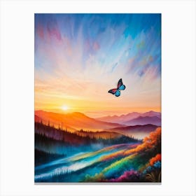 Sunrise Illuminates A Whimsical Surreal Mountain Landscape Nature An Interactive Player As A Butte Canvas Print