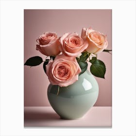 A Vase Of Pink Roses 37 Canvas Print