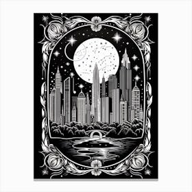 New York City, United States, Tarot Card Travel  Line Art 1 Canvas Print