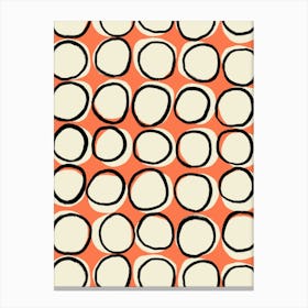 White Abstract Circles On Orange Red Canvas Print