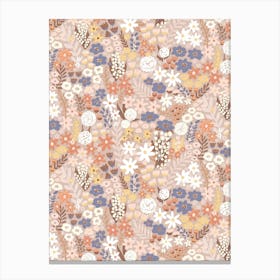 Flower Meadow Garden Blue Peach Mauve Yellow Canvas Print