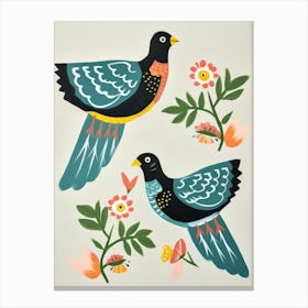 Folk Style Bird Painting Pigeon 2 Canvas Print