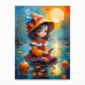 Little Girl With Pumpkins 2 Canvas Print
