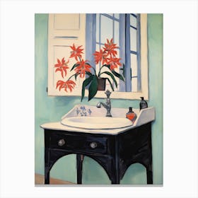 Bathroom Vanity Painting With A Bird Of Paradise Bouquet 4 Canvas Print