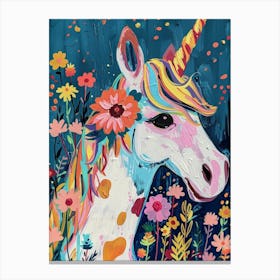 Unicorn Floral Paintin Portrait Canvas Print
