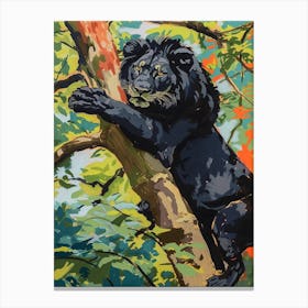 Black Lion Climbing A Tree Fauvist Painting 2 Canvas Print