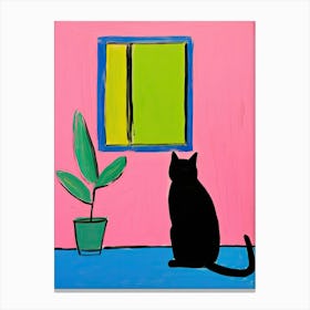 Black Cat Looking Out The Window Canvas Print