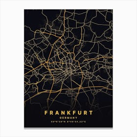 Frankfurt Germany Black And Gold Map Canvas Print