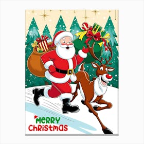 Santa Claus And Reindeer fun Canvas Print