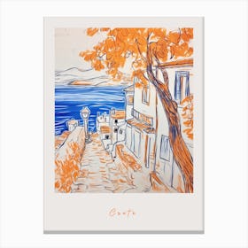Crete Greece Orange Drawing Poster Canvas Print