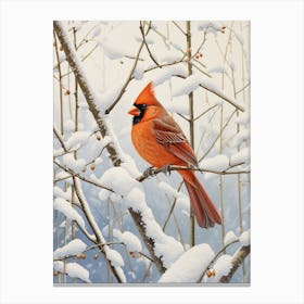 Winter Bird Painting Northern Cardinal 3 Canvas Print