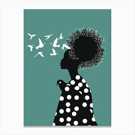 Silhouette Of A Woman With Birds Canvas Print