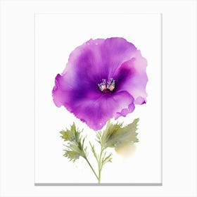 Purple Poppy Mallow Wildflower Watercolour 1 Canvas Print
