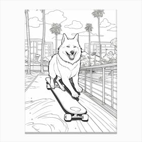 Alaskan Malamute Dog Skateboarding Line Art 3 Canvas Print