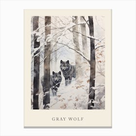 Winter Watercolour Gray Wolf 2 Poster Canvas Print