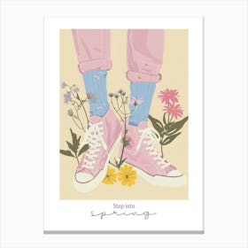 Step Into Spring Illustration Pink Sneakers And Flowers 8 Canvas Print