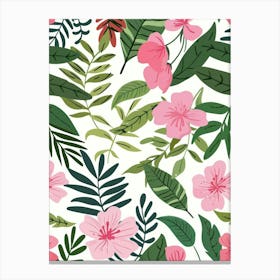 Seamless Pattern With Pink Flowers And Leaves Canvas Print