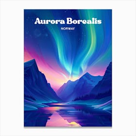 Aurora Borealis Norway A Northern Lights Travel Illustration Canvas Print