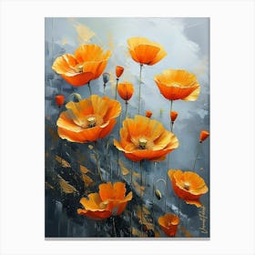 Gold Plated Orange Poppy Flowers Canvas Print