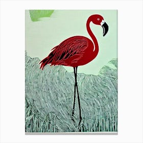Flamingo Linocut Bird Canvas Print
