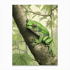 Green Tree Frog Vintage Botanical 3 Canvas Print