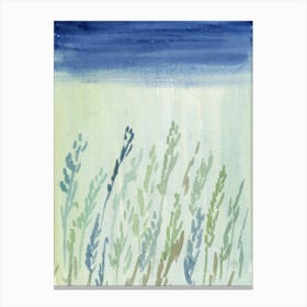 Summer Field - landscape minimal green blue nature sky watercolor Canvas Print