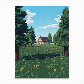 A Pixel Art Scene Reminiscent Of Classic Minecraft Landscape Canvas Print