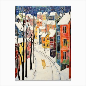 Cat In The Streets Of Troms   Norway With Snow 4 Canvas Print